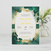 Emerald Green & Gold Elegant Wedding Invitation Kaart (Staand voorkant)