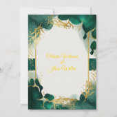 Emerald Green & Gold Elegant Wedding Invitation Kaart (Achterkant)