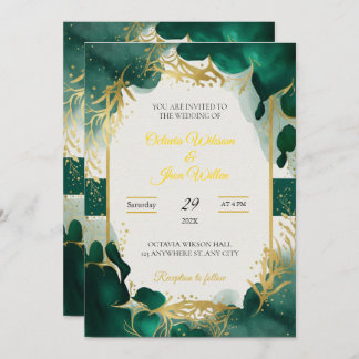 Emerald Green & Gold Elegant Wedding Invitation Kaart