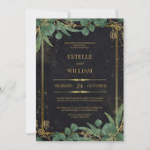 Emerald Green & Gold Elegant Wedding Invitation Kaart (Voorkant)