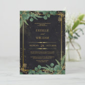 Emerald Green & Gold Elegant Wedding Invitation Kaart (Staand voorkant)