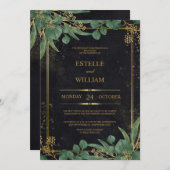 Emerald Green & Gold Elegant Wedding Invitation Kaart (Voorkant / Achterkant)