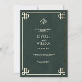 Emerald Green & Gold Elegant Wedding Invitation Kaart