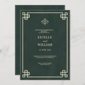 Emerald Green & Gold Elegant Wedding Invitation Kaart (Voorkant / Achterkant)