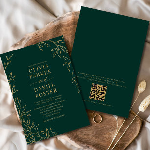 Emerald Green Gold Elegante QR Code Huwelijk Kaart