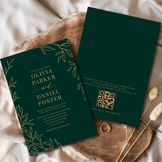 Emerald Green Gold Elegante QR Code Huwelijk Kaart