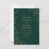 Emerald Green Gold Elegante QR Code Huwelijk Kaart (Voorkant)
