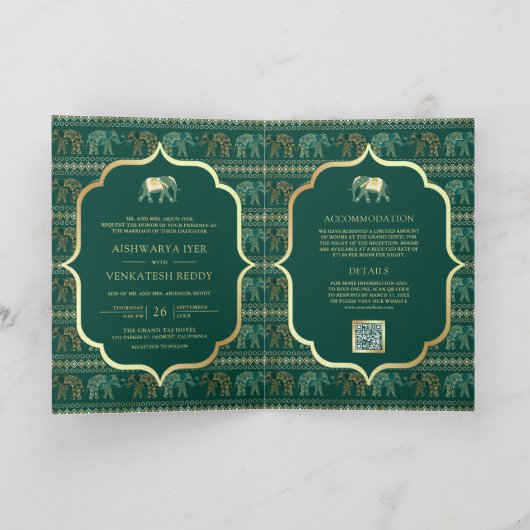 Emerald Green Gold Elephant Indiase bruiloft (Binnen)