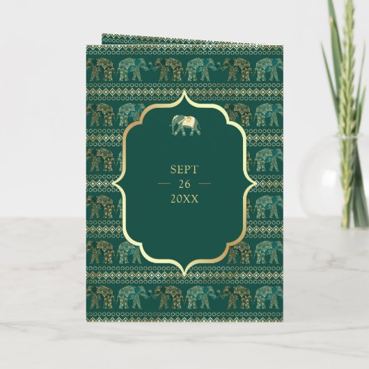 Emerald Green Gold Elephant Indiase bruiloft (Achterkant)