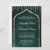 Emerald Green Gold Ethnic Indian Arch Wedding Kaart (Voorkant)