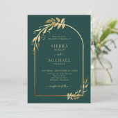 Emerald Green Gold Eucalyptus Foliage Weddenschap Kaart (Staand voorkant)