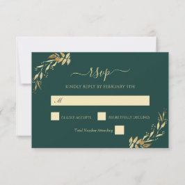 Emerald Green Gold Eucalyptus Foliage Weddenschap  RSVP Kaartje