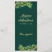 Emerald Green & Gold Eucalyptus Greenery Wedding Menu (Achterkant)