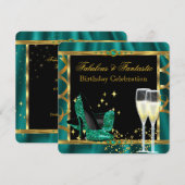Emerald Green Gold Fabulous Heels Birthday Party 2 Kaart (Voorkant / Achterkant)