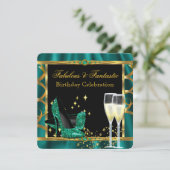 Emerald Green Gold Fabulous Heels Birthday Party 2 Kaart (Staand voorkant)