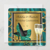 Emerald Green Gold Fabulous Heels, Birthday Party Kaart (Voorkant)