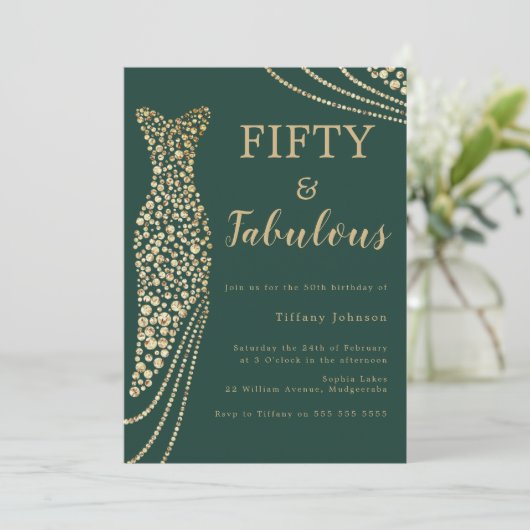 Emerald Green & Gold Fifty & Fab 50e verjaardag Kaart (Staand voorkant)