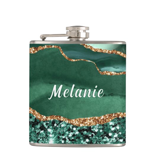 Emerald Green Gold Flask met aangepaste naam Heupfles (Voorkant)