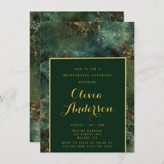 Emerald Green & Gold Fleck Bridesmaids Luncheon Kaart (Voorkant / Achterkant)