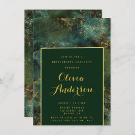 Emerald Green & Gold Fleck Bridesmaids Luncheon Kaart