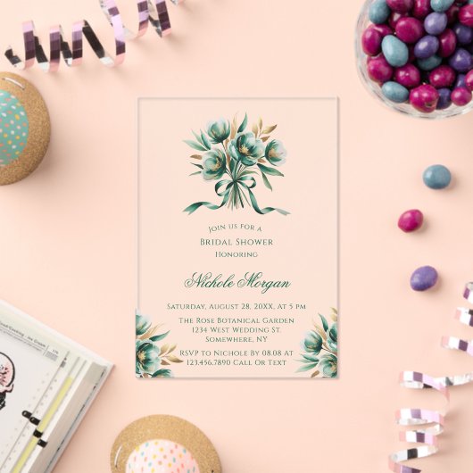 Emerald Green & Gold Floral Bridal Shower Acryl Uitnodigingen (Insitu (Viering))