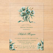 Emerald Green & Gold Floral Bridal Shower Acryl Uitnodigingen (Voorkant)