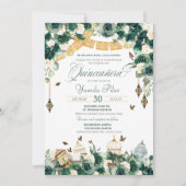 Emerald Green Gold Floral Butterflies Quinceanera Kaart (Voorkant)