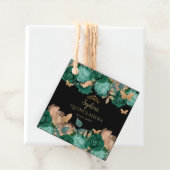 Emerald Green Gold Floral Butterfly Quinceañera Bedankjes Labels (In situ)