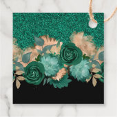 Emerald Green Gold Floral Butterfly Quinceañera Bedankjes Labels (Achterkant)