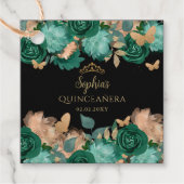 Emerald Green Gold Floral Butterfly Quinceañera Bedankjes Labels (Voorkant)