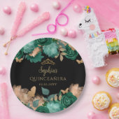 Emerald Green Gold Floral Butterfly Quinceañera Papieren Bordje (Feest)