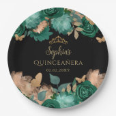 Emerald Green Gold Floral Butterfly Quinceañera Papieren Bordje (Voorkant)