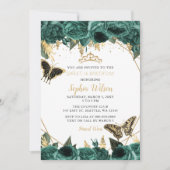 Emerald Green Gold Floral Butterfly SWEET 16 Kaart (Voorkant)