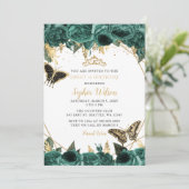 Emerald Green Gold Floral Butterfly SWEET 16 Kaart (Staand voorkant)