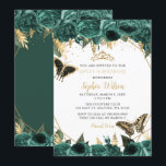 Emerald Green Gold Floral Butterfly SWEET 16 Kaart<br><div class="desc">Elegant Emerald Green Gold Floral Butterflies SWEET 16</div>