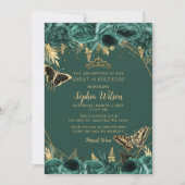 Emerald Green Gold Floral Butterfly Sweet 16 Kaart (Voorkant)