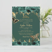Emerald Green Gold Floral Butterfly Sweet 16 Kaart (Staand voorkant)