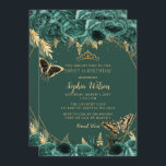 Emerald Green Gold Floral Butterfly Sweet 16 Kaart<br><div class="desc">Elegant Emerald Green Gold Floral Butterflies Sweet 16 Uitnodiging</div>