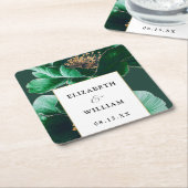 Emerald Green Gold Floral Elegant Modern Wedding Kartonnen Onderzetters (Schuin)
