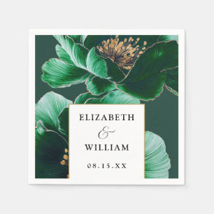 Emerald Green Gold Floral Elegant Modern Wedding Servet