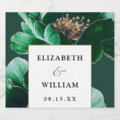 Emerald Green Gold Floral Elegant Modern Wedding Sparkling Wijnetiket (Enkel label)