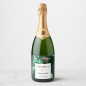 Emerald Green Gold Floral Elegant Modern Wedding Sparkling Wijnetiket (Voorkant)