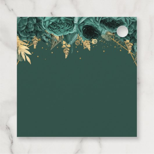 Emerald Green Gold Floral Elegant Quinceanera Bedankjes Labels (Achterkant)