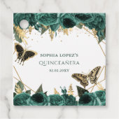 Emerald Green Gold Floral Elegant Quinceanera Bedankjes Labels (Voorkant)
