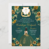 Emerald Green & Gold Floral Elegant Quinceañera Kaart (Voorkant)