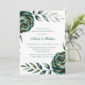 Emerald Green & Gold Floral Engagement Party Kaart (Staand voorkant)