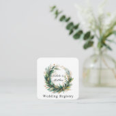 Emerald Green & Gold Floral Frame Wedding Registry Informatiekaartje (Staand voorkant)