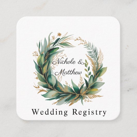 Emerald Green & Gold Floral Frame Wedding Registry Informatiekaartje (Voorkant)