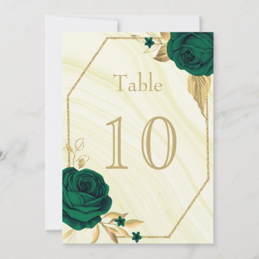 emerald green gold floral geometric table number kaart (Voorkant)
