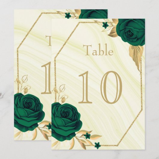 emerald green gold floral geometric table number kaart (Voorkant / Achterkant)